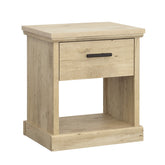 Farmhouse Night Stand with Open Shelf and Smooth Drawer, Brown finish