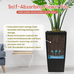 30 in Tall Large Flower Pots Planter with Self-Watering Drainage Holes&Inner Trays Indoor Outdoor Plant Pot with Drain Holes, Water Level Monitor,Inner Bucket for Garden, Patio, Porch, Backyard, Black