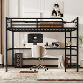 Metal Queen Size Loft Bed with Power Outlet and LED Lighted, Space-Saving, Noise Reduced, Black