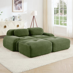 2-seat sofa in luxuryCorduroy Fabric fabric modular multi-combination anti-slip design assembly chaise lounge curved armrests ergonomic support high-resilience sponge living rooms bedrooms,Olive green