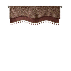 Jacquard Window Rod Pocket Valance With Beads Burgundy 50x18"
