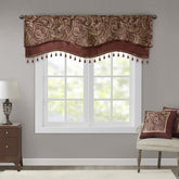 Jacquard Window Rod Pocket Valance With Beads Burgundy 50x18"