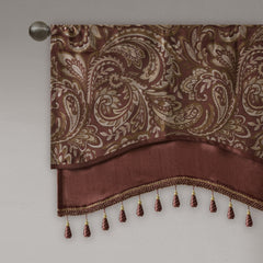 Jacquard Window Rod Pocket Valance With Beads Burgundy 50x18"