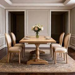 French Style Solid Wood Frame Linen Fabric Oval Back Dining Chair,Set of 2,Beige