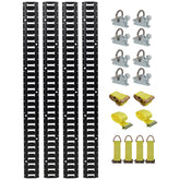 18PCS E Track Tie-Down Rail Kit, Trucks, Vans, Garages, Trailer Tie Down System,4 Pack 5ft Horizontal E-Track , 8 Pack Steel O-Ring Anchors,4 Pack Rope Tie Offs, 2 Pack Ratchet Straps