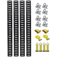 18PCS E Track Tie-Down Rail Kit, Trucks, Vans, Garages, Trailer Tie Down System,4 Pack 5ft Horizontal E-Track , 8 Pack Steel O-Ring Anchors,4 Pack Rope Tie Offs, 2 Pack Ratchet Straps