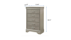 5-Drawer Tall Chest Modern 1pc Beige Champagne Texture Finish Solid Wood Wooden Crystal Tufted Handle Bedroom Home Furniture