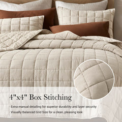 3-Piece Full/Queen Linen Garment Washed Quilt Set,Linen