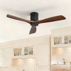 52 Inch Low Profile Ceiling Fan DC 3 Wood Fan Blade Noiseless Reversible Motor Remote Control Without Light