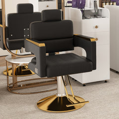 Professional Hydraulic Barber Chair - 360° Swivel with Adjustable Height, Stainless Steel Armrests & Reclining Backrest for Salon & Barber Shop(black + gold) (Single Pack)