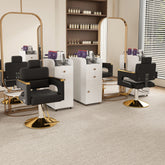 Professional Hydraulic Barber Chair - 360° Swivel with Adjustable Height, Stainless Steel Armrests & Reclining Backrest for Salon & Barber Shop(black + gold) (Single Pack)