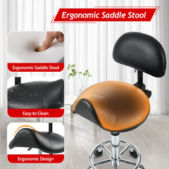 Saddle Stool with Back Support, Rolling Stools with Foot Rest, Ergonomic Adjustable Stool with Wheels, Backrest Adjustable Height & Angle for Salon Spa Tattoo Massage Swivel Stool Chair.(N753P243053B)