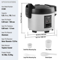 Commercial Rice Cooker 60-Cup Non-Stick Pot 13L 12H Keep Warm Restaurant