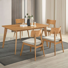Casual Farmhouse Dining Set 5pcs Table and Side Chairs Beige Fabric Upholstered Curve Back Wooden Furniture