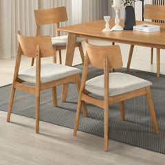 Casual Farmhouse Dining Set 5pcs Table and Side Chairs Beige Fabric Upholstered Curve Back Wooden Furniture