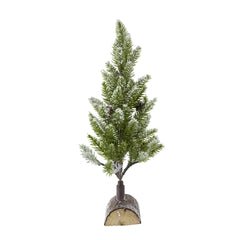 Set of 2, 13.5" christmas PVC Tree On Wood Base With Snow