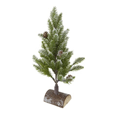 Set of 2, 13.5" christmas PVC Tree On Wood Base With Snow