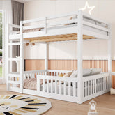 Full over Full Wood Bunk Bed with Ladder and Guardrails, White
