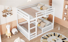 Full over Full Wood Bunk Bed with Ladder and Guardrails, White