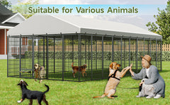 Large Dog Kennel Outdoor Pet Pens Dogs Run Enclosure Animal Hutch Metal Coop Fence with Roof Cover. 18.9'L x 9.61'W x 6.76'H.