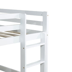 Solid Wooden, Solid Rubber Wooden Twin over Twin Floor Bunk Bed with Ladder, with Bed Platform of Strengthened Slats,White