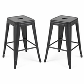 24 Inch Counter Height Stool, Backless Metal Bar Stools Set of 2, Non-Stackable, Detachable & Easy Assembly, Space-Saving Design for Kitchen Island/Bar/Café/Dining Room (Matte Black)
