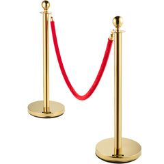 6 PCS Gold Stanchions Posts Stainless Steel Stanchion Queue Post Red Rope Retractable 38In for Both Indoor and Outdoor use.