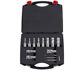 Annular Cutter Set, 13 pcs Weldon Shank Mag Drill Bits, 7/16" to 1-1/16" Cutting Diameter, 1" Cutting Depth, M2AL HSS, 2 Pilot Pins, Hex Wrench and Portable Case, for Using with Magnetic Drills
