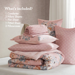 7-Piece Full 7 Piece Vintage-inspired Collection floral print,Pink