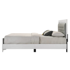 Contemporary White Finish Queen Size Platform Bed w LED Light Headboard Gray PU Upholstered Wooden Bedroom Furniture 1pc