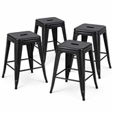 24 Inch Counter Height Stool, Backless Metal Bar Stools Set of 4, Non-Stackable, Detachable & Easy Assembly, Space-Saving Design for Kitchen Island/Bar/Café/Dining Room (Matte Black)