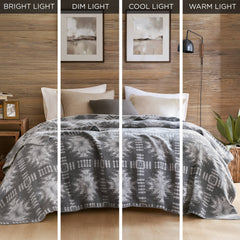 1-Piece King Cotton Blend Blanket, Grey Aztec