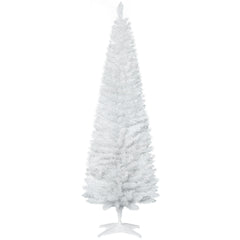 HOMCOM 6' Artificial Pencil Christmas Tree, Slim Xmas Tree with 390 Realistic Branch Tips and Plastic Stand, White