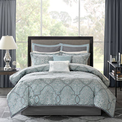 12 Piece Comforter Set with Cotton Bed Sheets Blue Queen