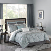 12 Piece Comforter Set with Cotton Bed Sheets Blue Queen