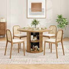 43" Round Dining Table for 4 People, Small Wood Kitchen Table with Sturdy Metal Base, Modern Round Dinner Table for Dining Room, Easy Assembly