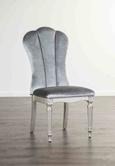 Silver And Light Gray Finish Glam Style 2pc Side Chair Fluted Legs Upholstered Seat Dining Room