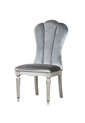 Silver And Light Gray Finish Glam Style 2pc Side Chair Fluted Legs Upholstered Seat Dining Room