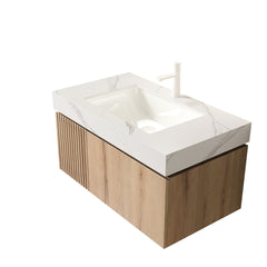 36" MURI White Oak Woodgrain Plywood Cabinet with Double Doors and One Drawer, NO Basin and Top, NO Faucet and Sink Cover