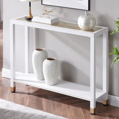 Glass Entryway Table, 2-Tier Entry Way Console Entrance Table, 41"L Narrow Sofa Table with Shelves, Ideal for Hallway, Entryway, Living Room, Foyer, Corridor, and Office (Gold & White)