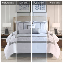 8 Piece Embroidered Comforter Set White Cal King