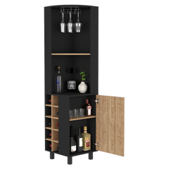 Corner Bar Cabinet Cleveland, Living Room, Black / Pine