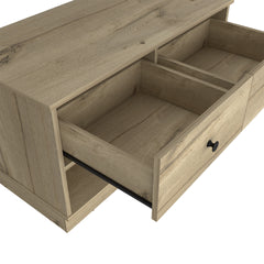 Storage Bench Beji, Lower Shelf, Two Drawers, Light Oak Finish