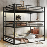 Full over Full over Full Bunk Bed, Metal Triple Bunk Bed with Safety Guardrails, Heavy-duty Bunk Bed with Noise-reduced Design, Black