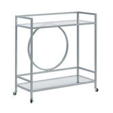 Contemporary Bar Cart with 2 Glass Shelves, Gray finish