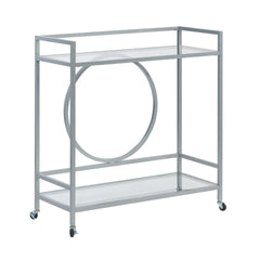 Contemporary Bar Cart with 2 Glass Shelves, Gray finish