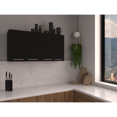Wall Cabinet 24" H, four Doors, with two internal Shelves and internal plate and glass organizer, Black