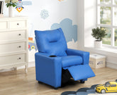 Evelyne 23"W Blue PU Leather Kids Recliner Chair with Cupholder