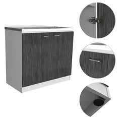 Brookeline Rectangle 2-Door Utility Sink and Cabinet White and Smokey Oak