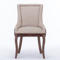 A&A Furniture, Ultra Side Dining Chair, Thickened fabric chairs with neutrally toned solid wood legs, Bronze nail head, Set of 2, Beige and Patterned,SW2207BG